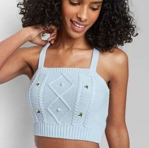Wild Fable Blue and floral cable knit cropped sweater